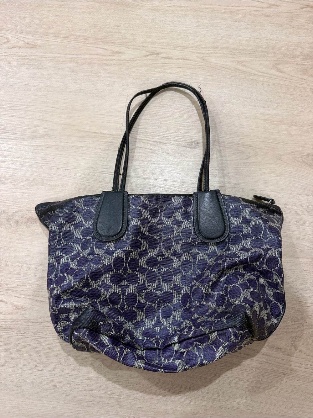 Coach Purple Patterned Tote Bag with Black Trim